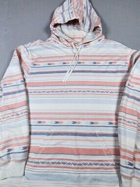 BEACHLY Men's Hooded Striped Pullover - White,Blue& Coral